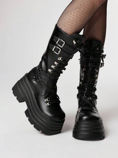 Grunge Punk Stivali da donna in stile dark rock, punk, gotico, adatti per Ognissanti