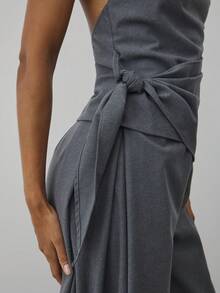 Hauture 女士休闲基本款日常和办公室秋冬仿羊毛围脖领露背上衣 - 灰色 - 查看 5