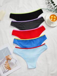 Snug Zone 5pcs/Pack Women's High Elastic Comfortable Contrast Color Briefs - Multicolor - View 2