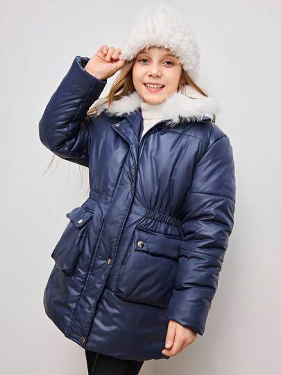 Winter Sweet Cool Girl's First Choice Thickened Fur Collar Down Jacket. Suitable For School And Outings, Stylish Fit Easy To Match, Shiny Material Takes Great Photos In Snowy Days. Waist Design Avoids Bulkiness, Fur Collar Is Warm And Beautiful, One Piece Unlocks Multiple Winter Outfits.