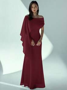 Aloruh New Off Shoulder Boat Neck Slim Fit Flowy Dress With Tie Detail, Versatile For Birthday, Party, Cocktail, Green Color,Dresses For Women Elegant,New Year Dress ,Elegant Party Dresses