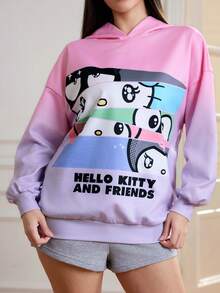 HELLO KITTY AND FRIENDS | SHEIN 女士休闲渐变卡通图案卫衣，秋季卫衣，大码女式印花卫衣，可爱卫衣，女式卫衣，可爱卫衣，印花卫衣 - 彩色 - 查看 4