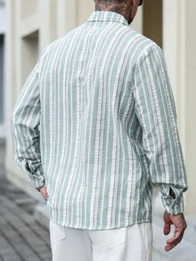 Manfinity CasualCool Áo sơ mi nam tay dài họa tiết sọc màu đơn giản, mặc đi làm hàng ngày, mùa xuân/thu - Nhiều màu - Xem 2