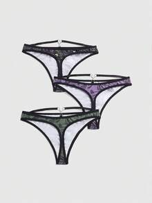 ROMWE Bộ 3 quần lót họa tiết hoa bướm bằng nhựa và kim loại Gothic cỡ lớn - Nhiều màu - Xem 2