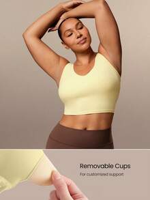GLOWMODE FeatherFit™ U Neck U Back Cropped Sports Bra Tank Top Low Impact Yoga Daily Removable Cups