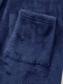 SHEIN Tween Boys' Casual Everyday Comfortable Loose Fit Turndown Collar Open Front Long Robe, Flannel Fabric Mid-Length Loungewear Boys Bathrobe Kids Bathrobe Kids Robes Boys Dark Blue Bathrobe Hooded Bathrobe Kids - Navy Blue - View 7