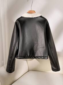 CosyJoli 大码休闲摩托车夹克，PU 皮革和毛皮衬里，黑色外套短款皮夹克女士秋冬服装