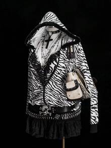 Sunspun Conjunto de 2 piezas de sudadera con estampado de cebra y falda mini con volantes para tallas grandes - Negro - Ver 5