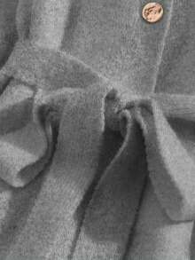 SHEIN Franclia 女士圆领纽扣配腰带长款针织毛衣裙 - 灰色 - 查看 5