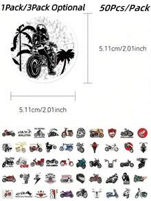 50 Piezas/Paquete Pegatinas de motocicleta vintage resistentes al agua Calcomanías para fundas de teléfonos, portátiles, botellas de agua, monopatines Vuelta al colegio, Halloween - Multicolor - Ver 10