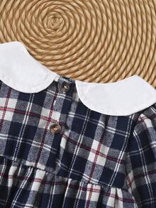 Vintaside Kids 女婴秋季红黑格子甜美翻领长袖连衣裙，适合外出、聚会、派对和休闲穿着 - 彩色 - 查看 4