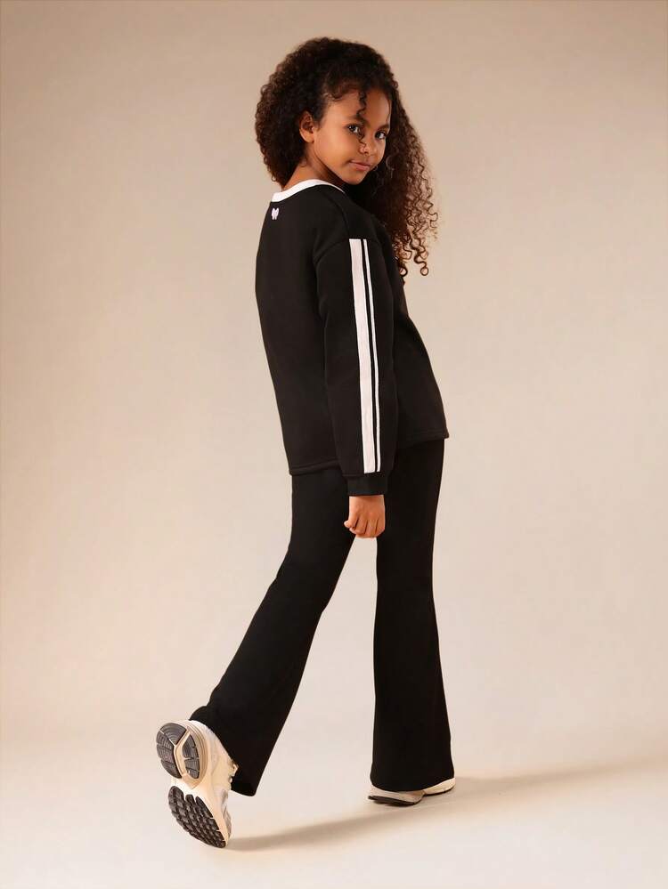 Heart Print Hoodie With White Stripe Detail