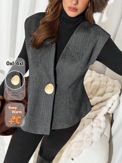 Auralis 大码秋冬时尚通勤人字纹背心