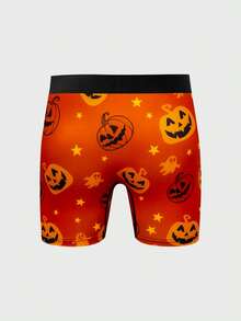 Quần lót boxer thoải mái in kỹ thuật số 3D hình đầu bí ngô màu cam và ma trong lễ Halloween - Nhiều màu - Xem 2