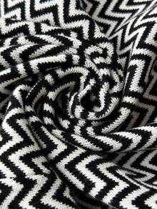 Vestito in maglia a collo alto con volant, motivo a onda triangolare, nero e bianco, stile scolastico, vestito comodo e stretch, versatile, adatto per Natale e vacanze - Bianco e nero - Visualizzare 6