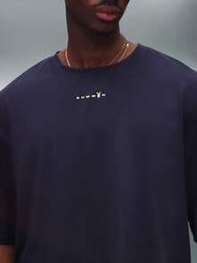 PLAYBOY X SUMWON Cropped Fit Short Sleeve Slogan T-Shirt With Logo Graphic Print - Navy Blue - View 5