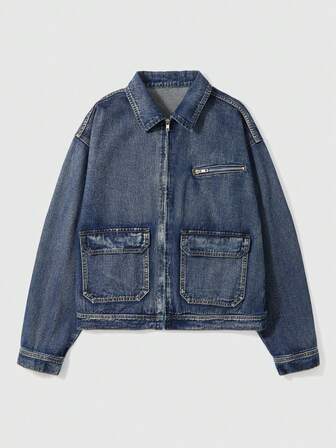Street Life Veste en jean zippée décontractée pour hommes