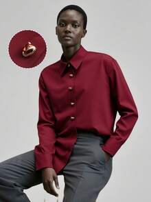 Maija Satynowa bluzka damska, odpowiednia na sezon przyjęć świątecznych, śliwkowa czerwień, jesień, jesień dla kobiet, Boże Narodzenie dla kobiet, Nowy Rok dla kobiet, koszula na Święto Dziękczynienia, impreza, eleganckie bluzki damskie, bluzki codzienne dla kobiet