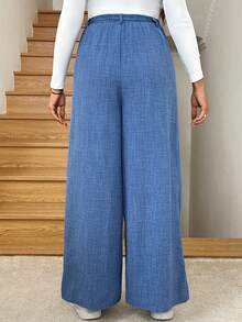 SHEIN Maternity Casual Versatile Wide-Leg Pants, Women's Wide-Leg Pants, Linen Wide-Leg Pants, Blue, Waist Tie  Women's Winter Clothes  Winter Clothing Wide Leg Pants Set Maternity 2 Piece Set Maternity Wide Leg Pants Maternity Clothes Pants Pregnancy Pants