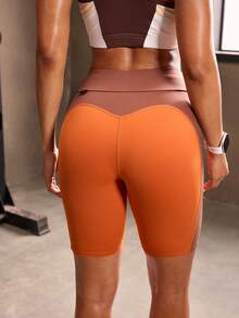 Powerista Damen einfache Kontrast-Farbe Elastische Sport-Shorts, geeignet für Yoga und Laufen