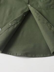 SHEIN 小男孩休闲纯色长袖衬衫，精致小标志装饰，搭配休闲裤，适合日常休闲穿着、旅行、聚会、度假和上学，适合春秋季节的百搭衬衫。 - 軍綠色 - 查看 7