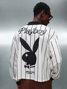 PLAYBOY X SUMWON Áo thun polo tay dài kẻ sọc in logo dáng ôm cổ thường ngày - Nhiều màu - Xem 2