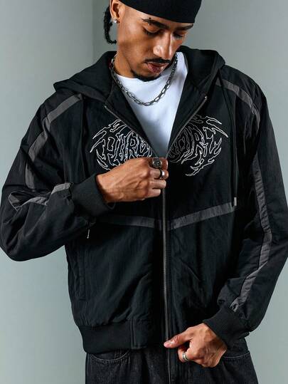 Street Life معطف مبطن بأكمام طويلة وقبعة مطبوع بتصميم بسيط للرجال