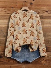 EMERY ROSE Women's Gingerbread Christmas Sweater, Autumn/Winter - White - View 3