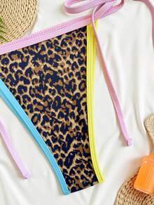 Swim SXY Women's Brown Micro Cup Triangle Leopard Cheetah Print Bikini Set,Summer Casual Beach Vacation Holiday Brazilian Colorful Tie Dye Print Swimwear - Multicolor - View 5