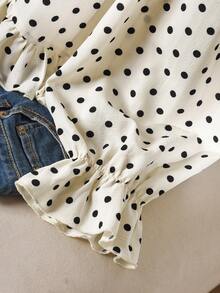 CosyJoli Plus Size Casual Polka Dot Textured A-Line Smock Shirt Fall - Apricot - View 5