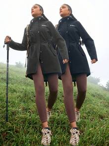 In My Nature 2 piezas Chaqueta impermeable larga con capucha para invierno y exterior, con cintura ajustable para mujeres, adecuada para acampar, senderismo y transporte urbano - Multicolor - Ver 10