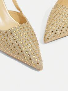 CUCCOO TILAWA Rhinestone Embellished Women's High Heel Pumps, Comfortable For Commuting For Christmas - Gold - View 5