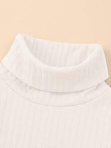 SHEIN 女婴舒适罗纹针织保暖高领长袖T恤，优雅基础款秋冬T恤