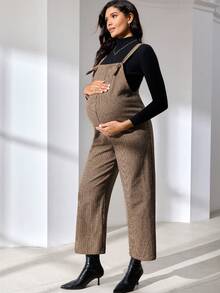 MaterniWear 孕妇纯色简约休闲连体裤 - 棕色 - 查看 2