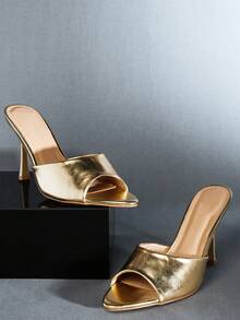 SHUZIA Women's Point Toe Classic Heeled Mule Sandals - Gold - View 6