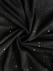 SHEIN ملابس علوية طويل الأكمام مطرز بالراين ستون غير متماثل الكتف مناسب للحمل في فصل الخريف/الشتاء، ملابس علوية سوداء طويلة الأكمام - الأسود - مشاهدة 6