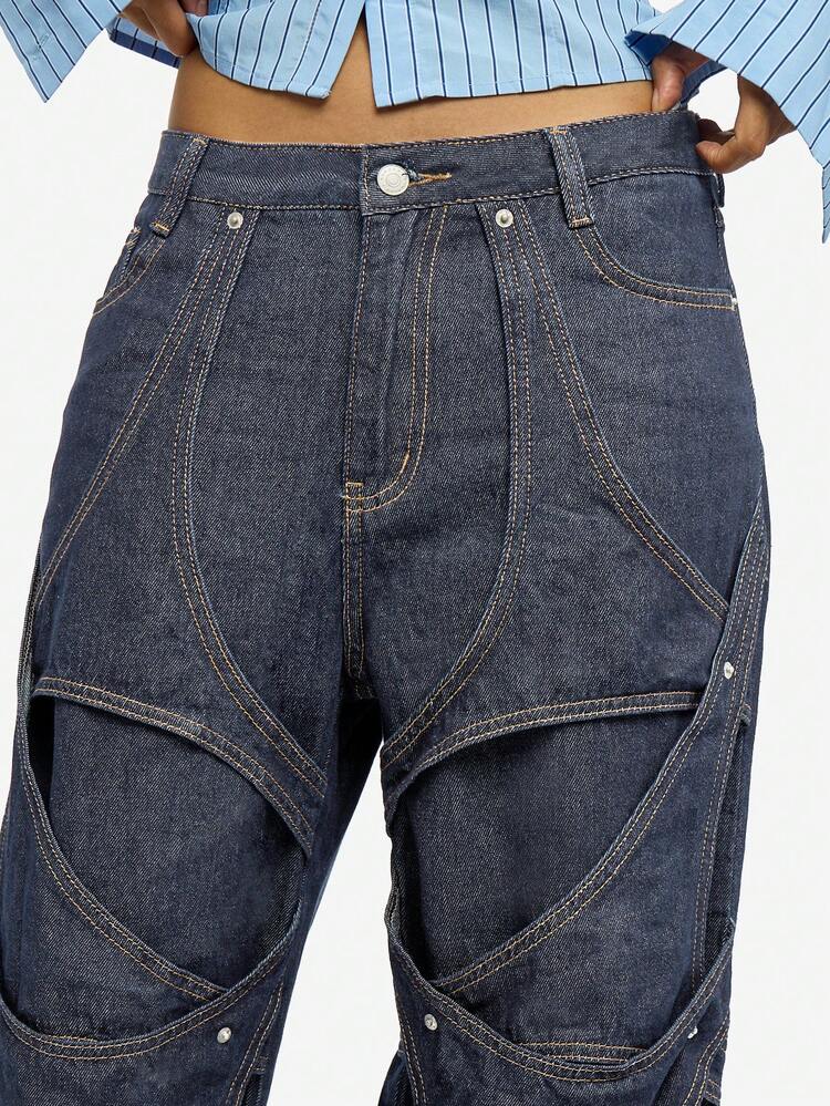 SUMWON WOMEN Wide Leg Denim Jeans With Applique Details