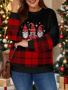 SHEIN LUNE 休闲简约全身圣诞印花大码女式卫衣，秋冬 - 彩色 - 查看 7