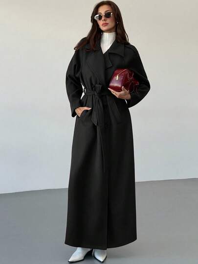 Aloruh 女士纯色插肩袖系带休闲外套，秋冬款