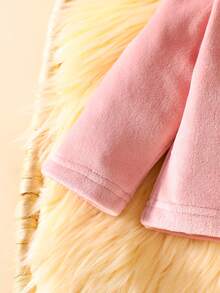 SHEIN 3pcs Newborn Baby Girl Autumn/Winter Outfit Set, Cute Cartoon Bib Jumpsuit & Jacket - Pink - View 6