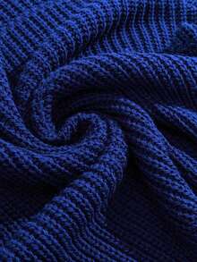 EURMUSE Petite Size Casual Rib Knit Crew Neck Women Sweater - Blue - View 3