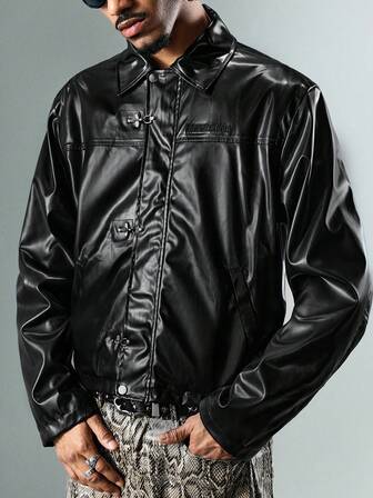 Street Life Giacca in pelle da motociclista con colletto per uomo