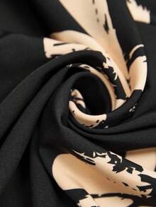 SHEIN PETITE CURVE Váy len dệt kim họa tiết chắp vá màu trơn cỡ lớn cho nữ, tay bồng, buộc eo, phong cách cổ điển lãng mạn, đa năng cho mùa thu/đông - Nhiều màu - Xem 8
