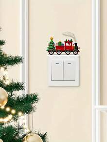 Joivida 1 pieza Pegatina de pared de tren y árbol de Navidad con patrón de hojas moderno - Pegatina autoadhesiva de plástico para interruptor, calcomanía de pared de PVC desprendible y resistente al agua para dormitorio, sala de estar, baño - Decoración de uso único con forma rectangular mate - Multicolor - Ver 7