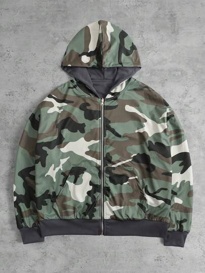 Street Life Men's Reversible Camouflage Hoodie, Loose Cropped Style
