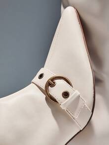 SHUZIA Giày bốt cao đến đầu gối có quai cài, mũi nhọn, gót nhọn quyến rũ dành cho nữ - trắng - Xem 7