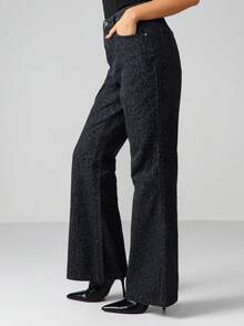 MISSGUIDED Pantalones vaqueros de pierna ancha con estampado de leopardo y campana, pantalones de mezclilla con estampado animal, pieza de moda de declaración - Negro - Ver 4