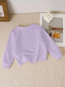LOONEY TUNES X SHEIN Baby Girl Casual Cute Cartoon Pattern Crew Neck Sweatshirt, Autumn - White - View 2