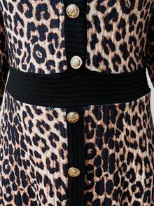 Vionelle Plus Size Women's French Casual Elegant Leopard Print Long Sleeve Dress, Autumn/Winter Cheetah Print Cheetah Animal Print Leopard Dress Cheetah Print Dress Dresses For Women Long Sleeve Leopard Print Plus Size Dress Buttons Dress With Sleeve Animal Print Dress Cheetah Dress For Women Leopard Dress Plus Size Cheetah Print Plus Size Animal Print Plus Size - Black - View 6