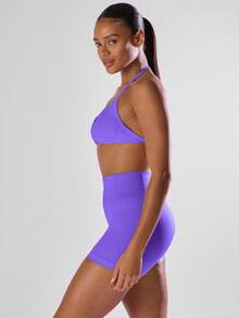 Musera Sport Áo bra thể thao cổ yếm hở lưng, xếp ly, chắc chắn, thích hợp cho các hoạt động thể thao như tập gym, chạy bộ, câu lạc bộ, padel, tennis, pickleball, yoga, pilates, thể dục hàng ngày. - Màu tím - Xem 4